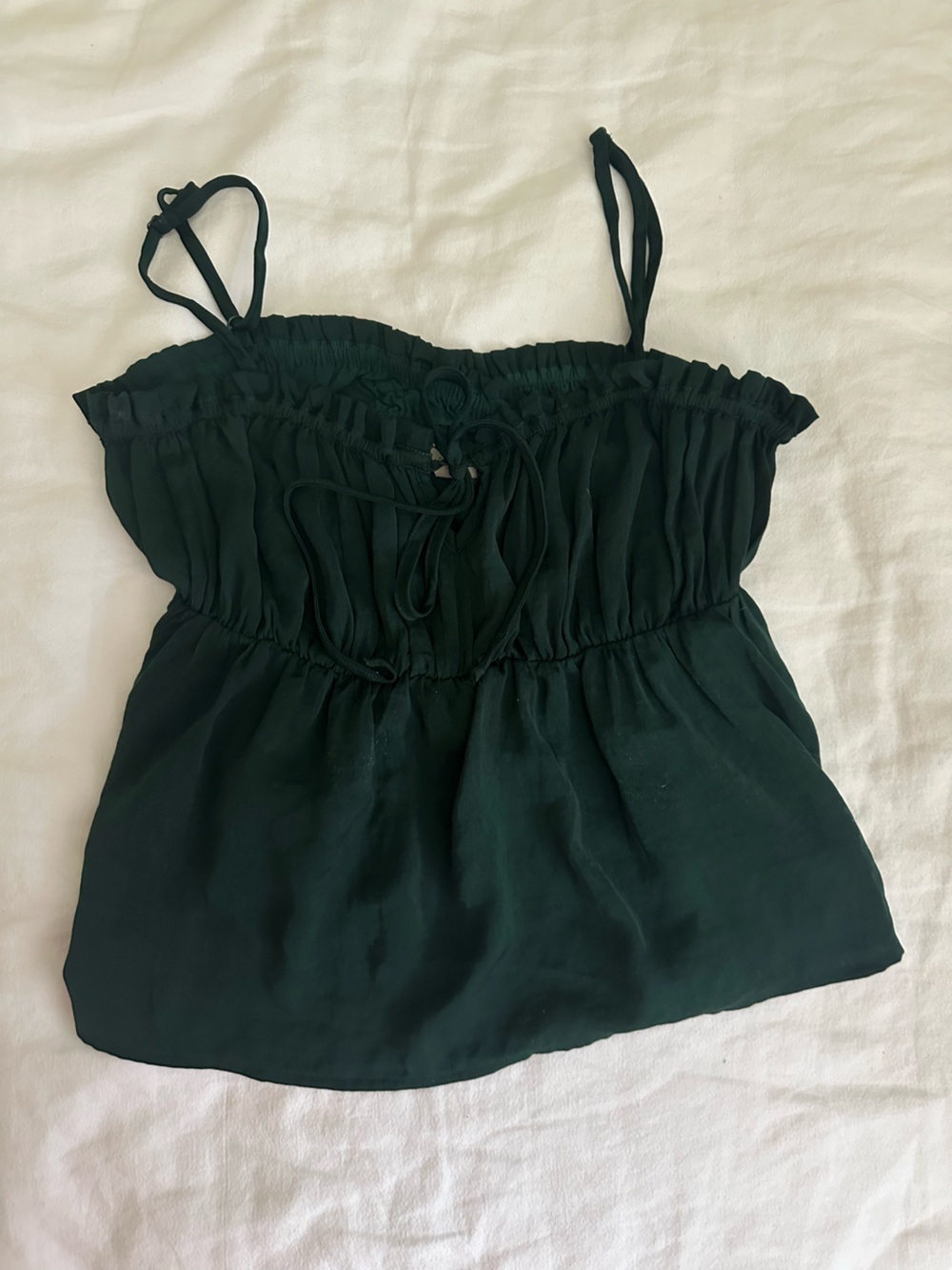 American Eagle Outfitters Dark Green Smocked Spaghetti Strap Top Vintage
